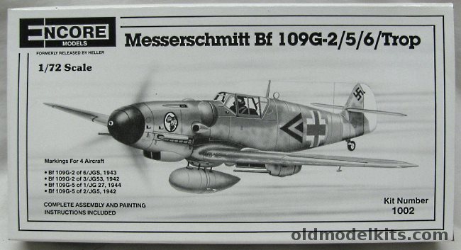 Encore 1/72 Messerschmitt Bf-109 G-2/5/6 Trop - Luftwaffe 6/JGS 1953 / 3/JG53 1942 ./ 1/JG27 1944 / 2/JG5 1942, 1002 plastic model kit